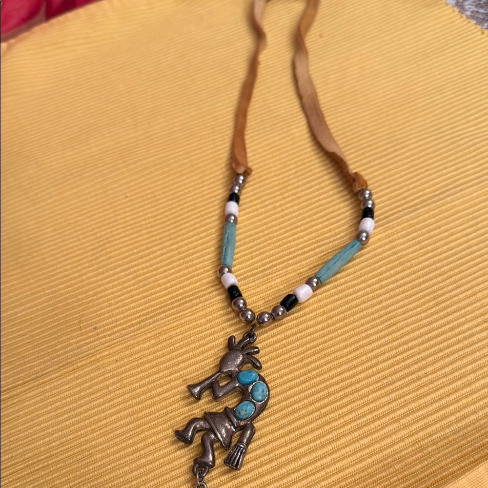 Tribal Blue and Silver Ornate Pendant Necklace with turquoise stones